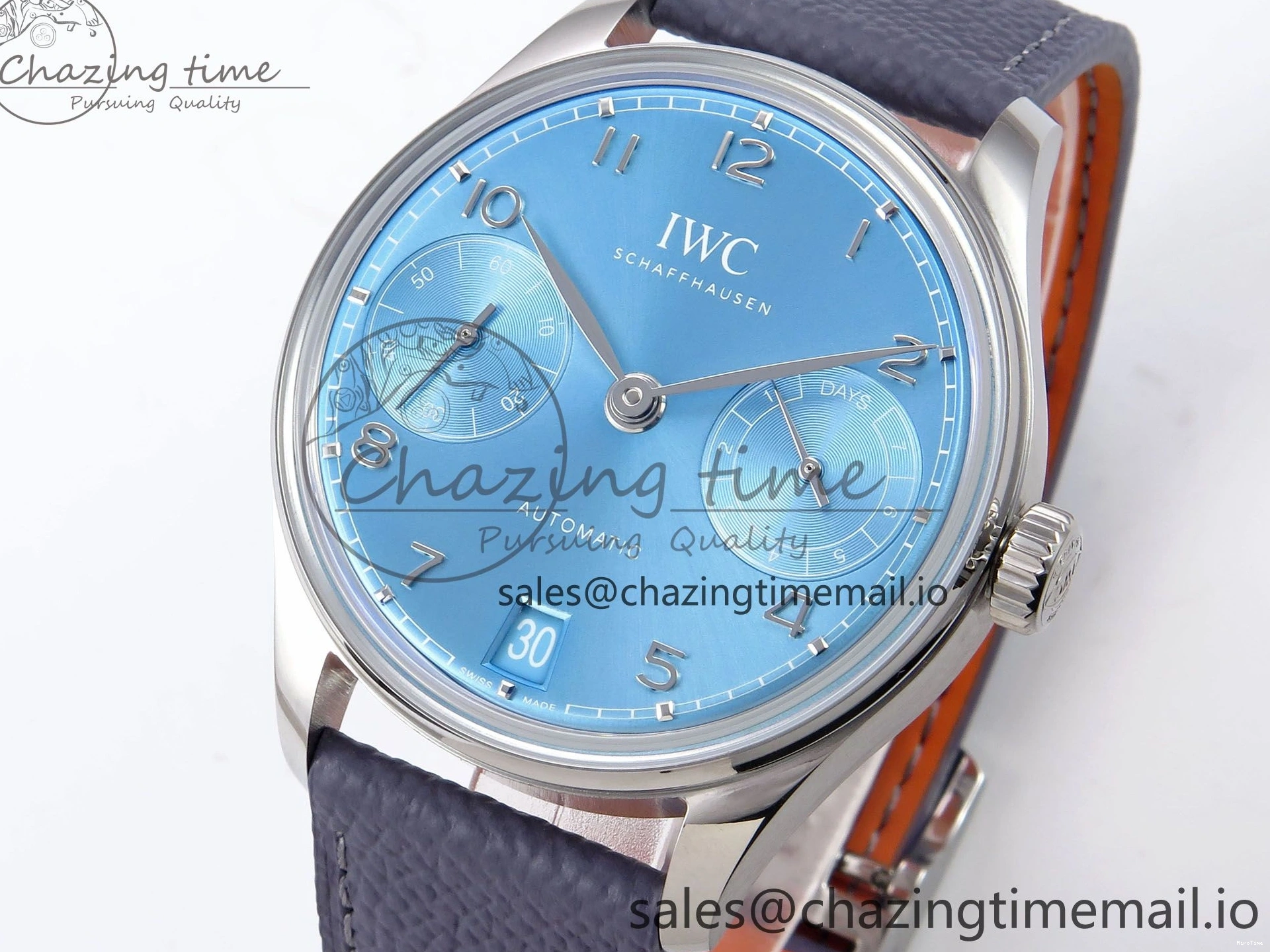 MIROTIME 0502 Lightweight Portugieser Automatic SS IW501708 APSF 1:1 Best Edition Light Blue Dial on Gray Leather Strap A 7012
